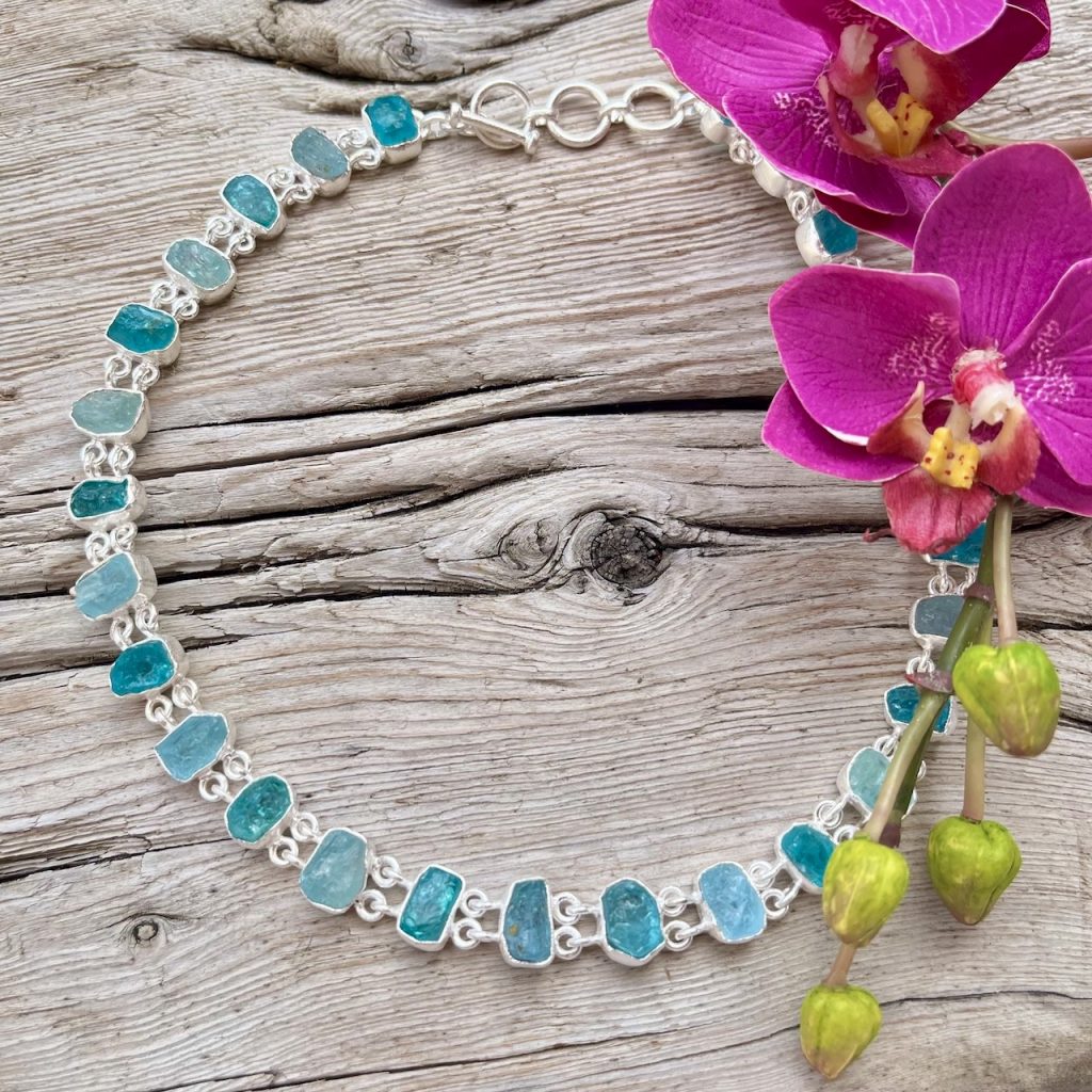 Collier En Argent 925 Avec Aigue-marine Naturelle 210 Carats - Pierre Bleu-vert Limpide - 44cm