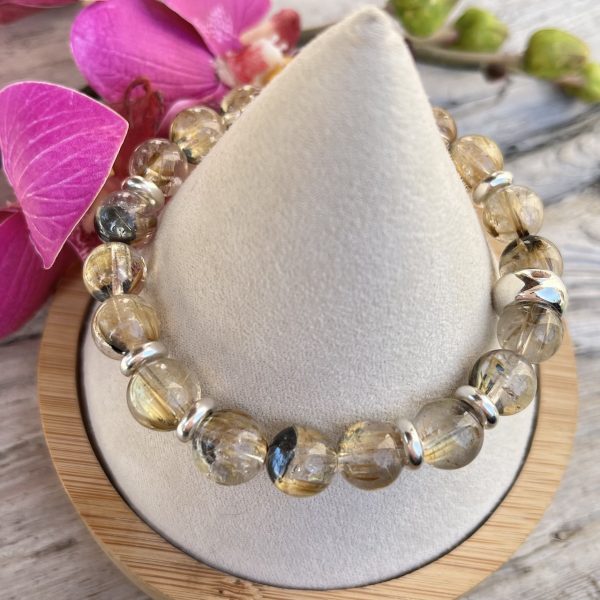 bracelet en cristal de roche rutile hématite