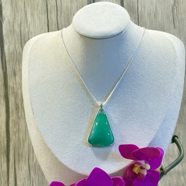 collier pendentif de chrysoprase et argent