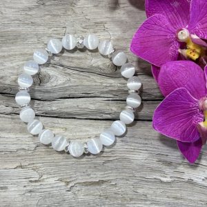 bracelet de sélénite 8mm et argent