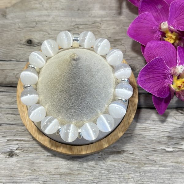 bracelet en selenite 12mm et argent