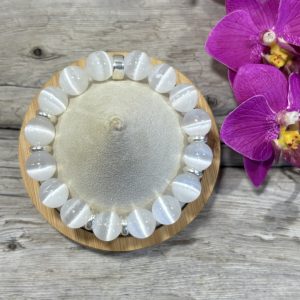 bracelet en selenite 12mm et argent