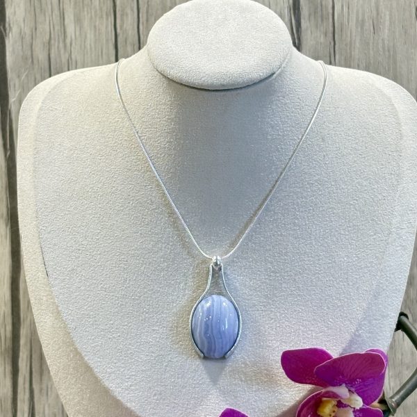 collier pendentif agate dentelle et argent