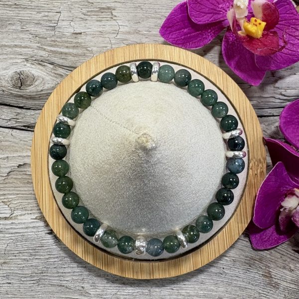 bracelet agate mousse 6mm et argent
