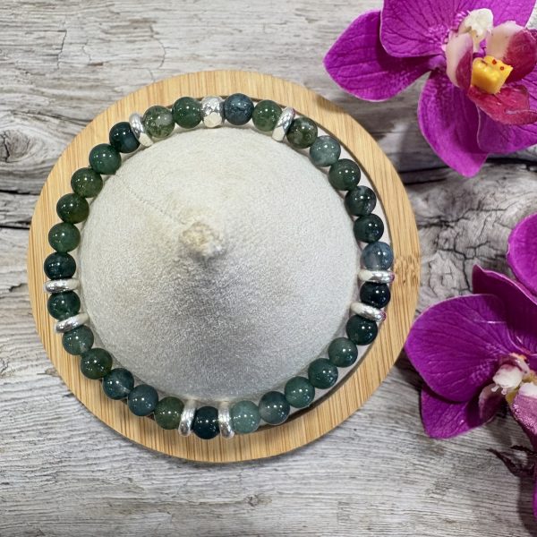 bracelet agate mousse 6mm et argent