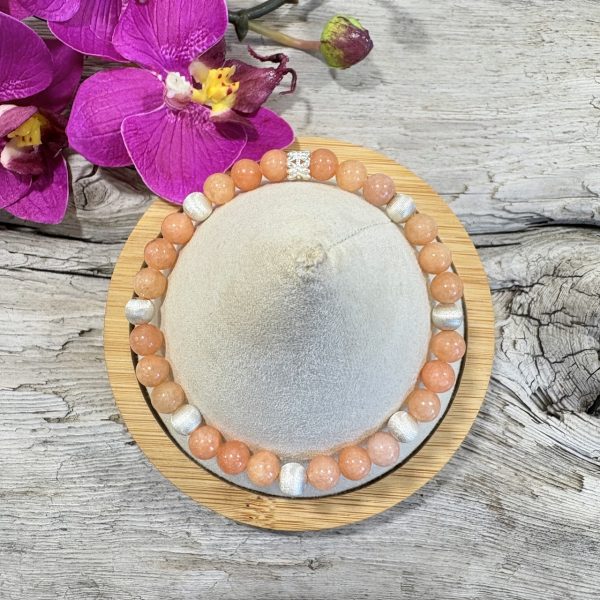 bracelet calcite orange et argent 6mm