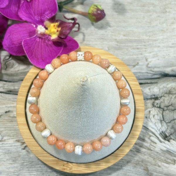bracelet calcite orange et argent 6mm