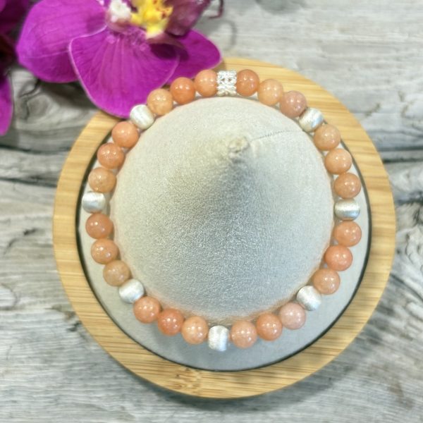 bracelet calcite orange et argent 6mm