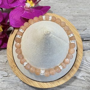 bracelet pierre de lune peche 6mm et argent