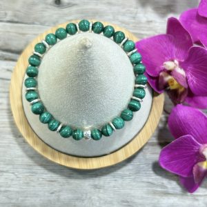 Bracelet malachite 6mm et argent