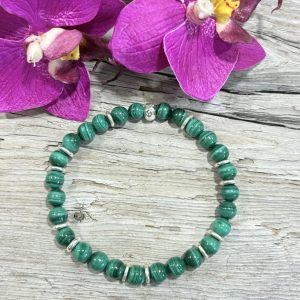 Bracelet malachite 6mm et argent