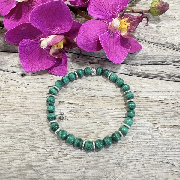 Bracelet malachite 6mm et argent