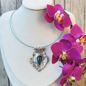 collier ras de cou en labradorite sur étain et argent