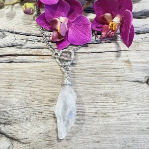 soft soldering cristal de Roche 2 collier sautoir de Quartz et fermoir en T sur étain et argent