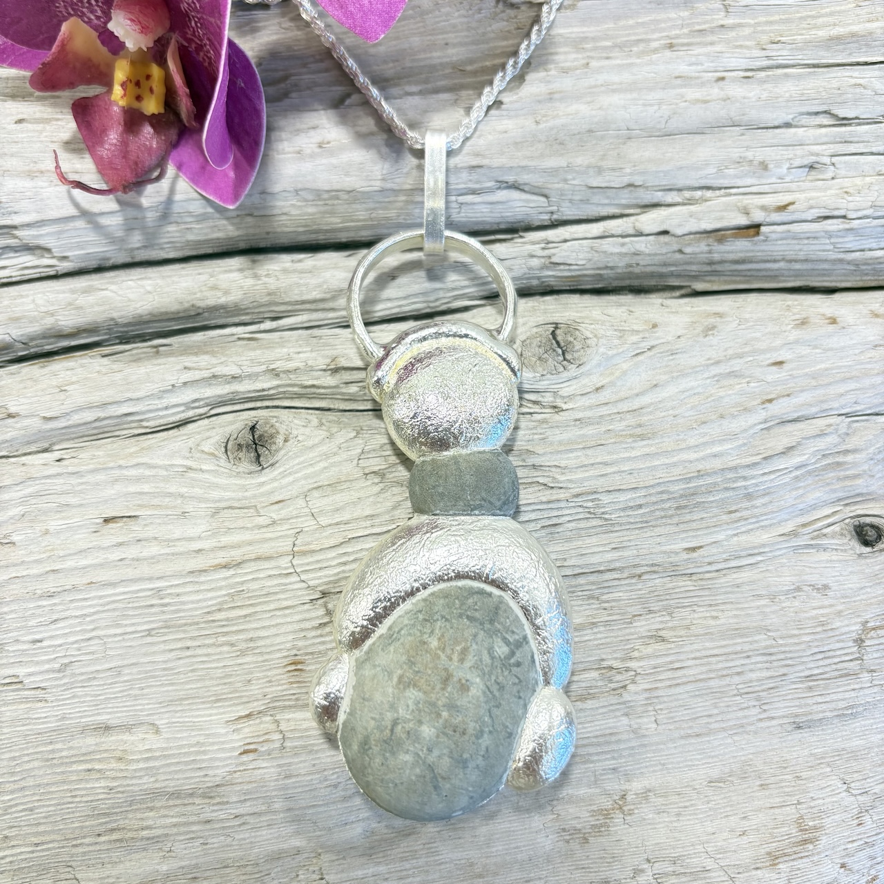 Sautoir pierre des fées electroformé en argent