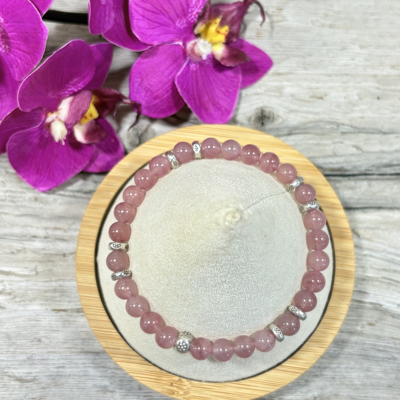 Bracelet quartz rose pourpre et argent