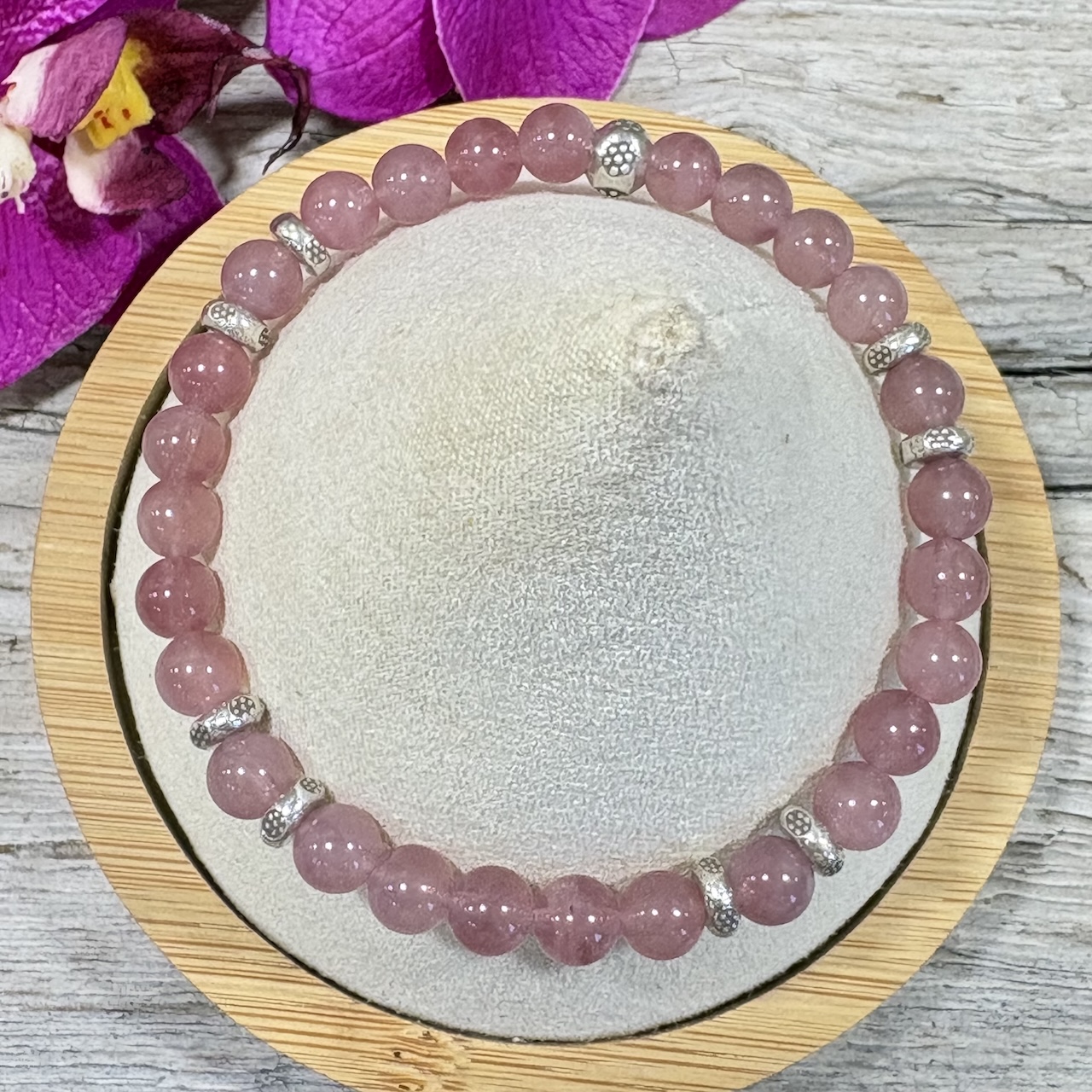 Bracelet quartz rose pourpre et argent