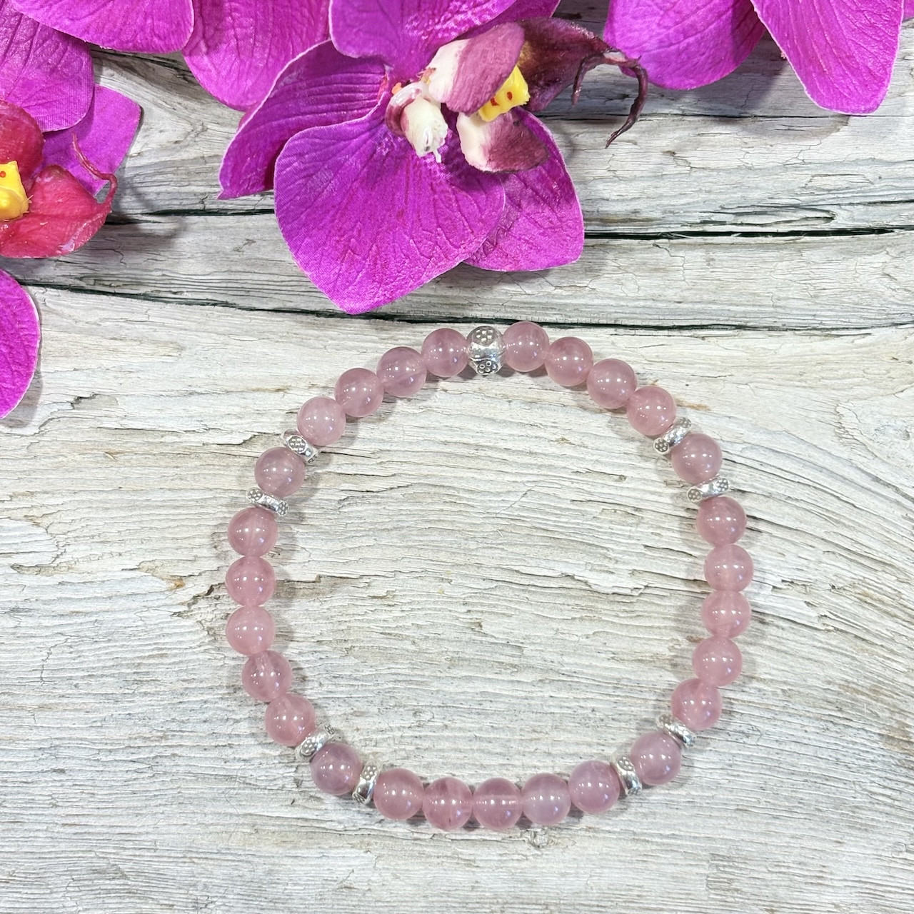 Bracelet quartz rose pourpre et argent