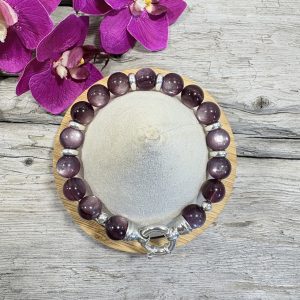 Bracelet lepidolite oeil de chat 10mm et argent