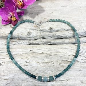 COLLIER GRANDIDIERITE 3A ET ARGENT 1 Collier ras de cou grandidierite et argent