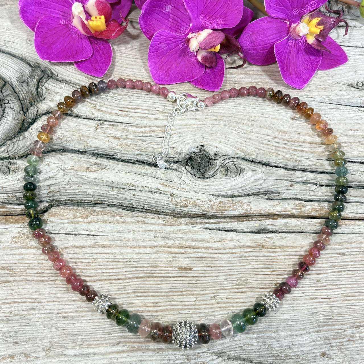 Collier Tourmaline multicolore et argent