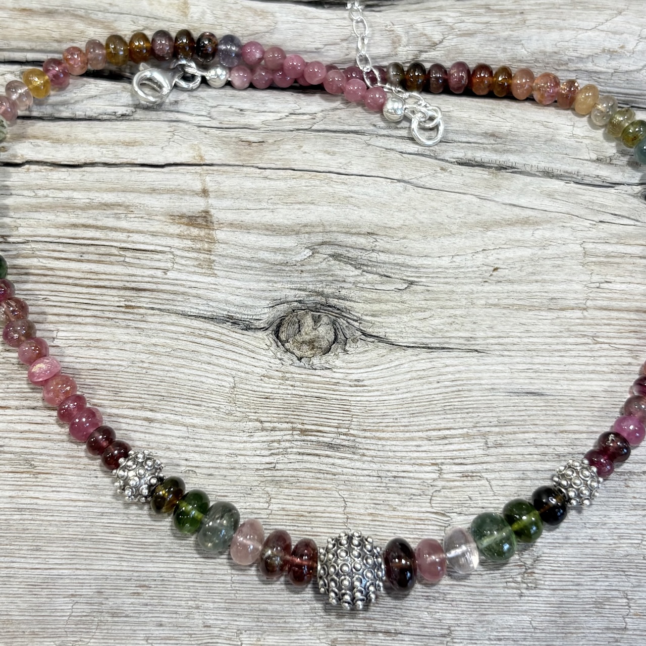 Collier Tourmaline multicolore et argent