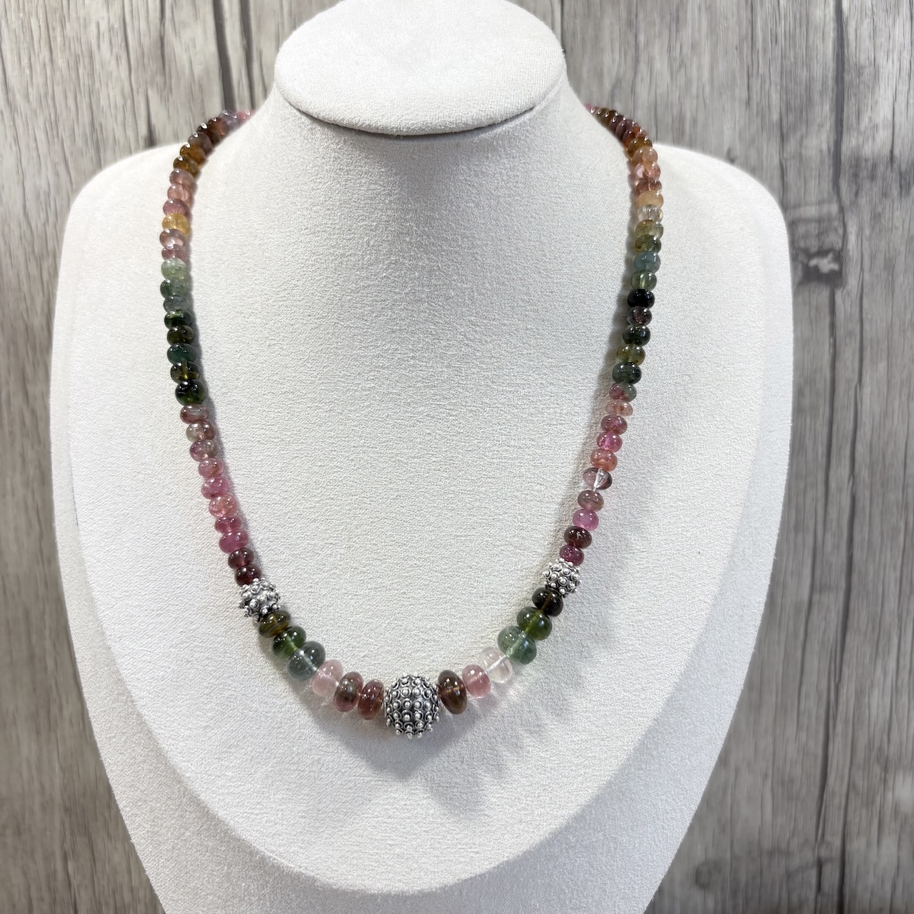 Collier Tourmaline multicolore et argent