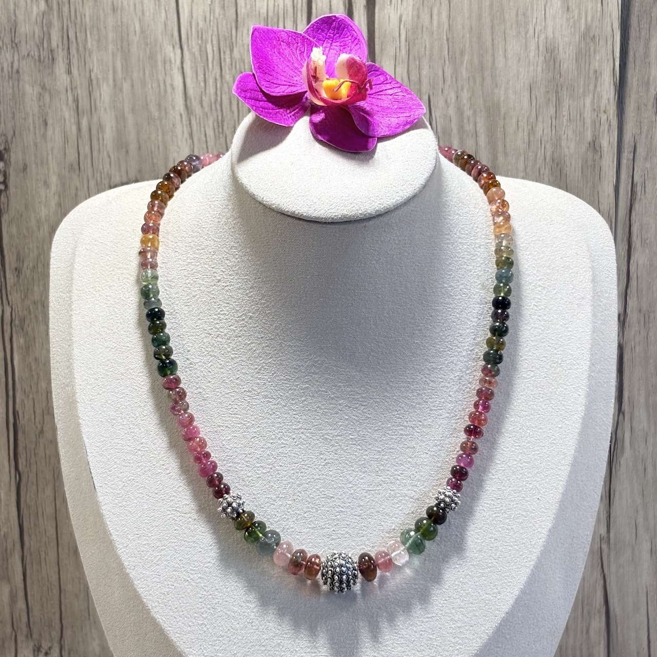 Collier Tourmaline multicolore et argent