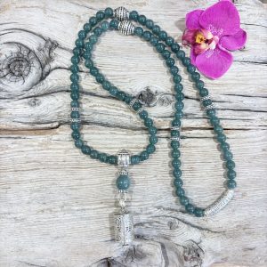 Sautoir en jade bleu Guatemaltèque et argent 925
