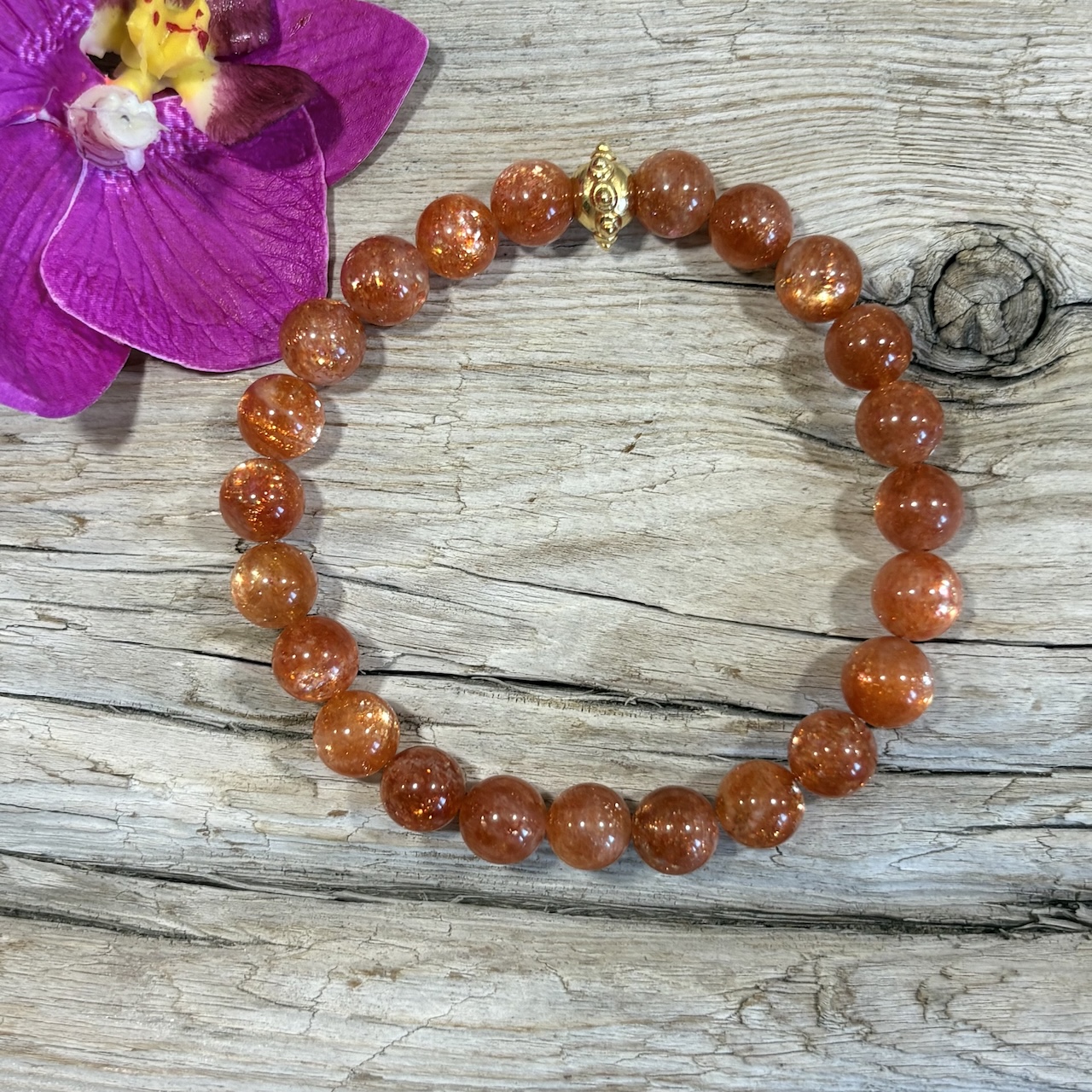 Bracelet sunstone 4a plaque or