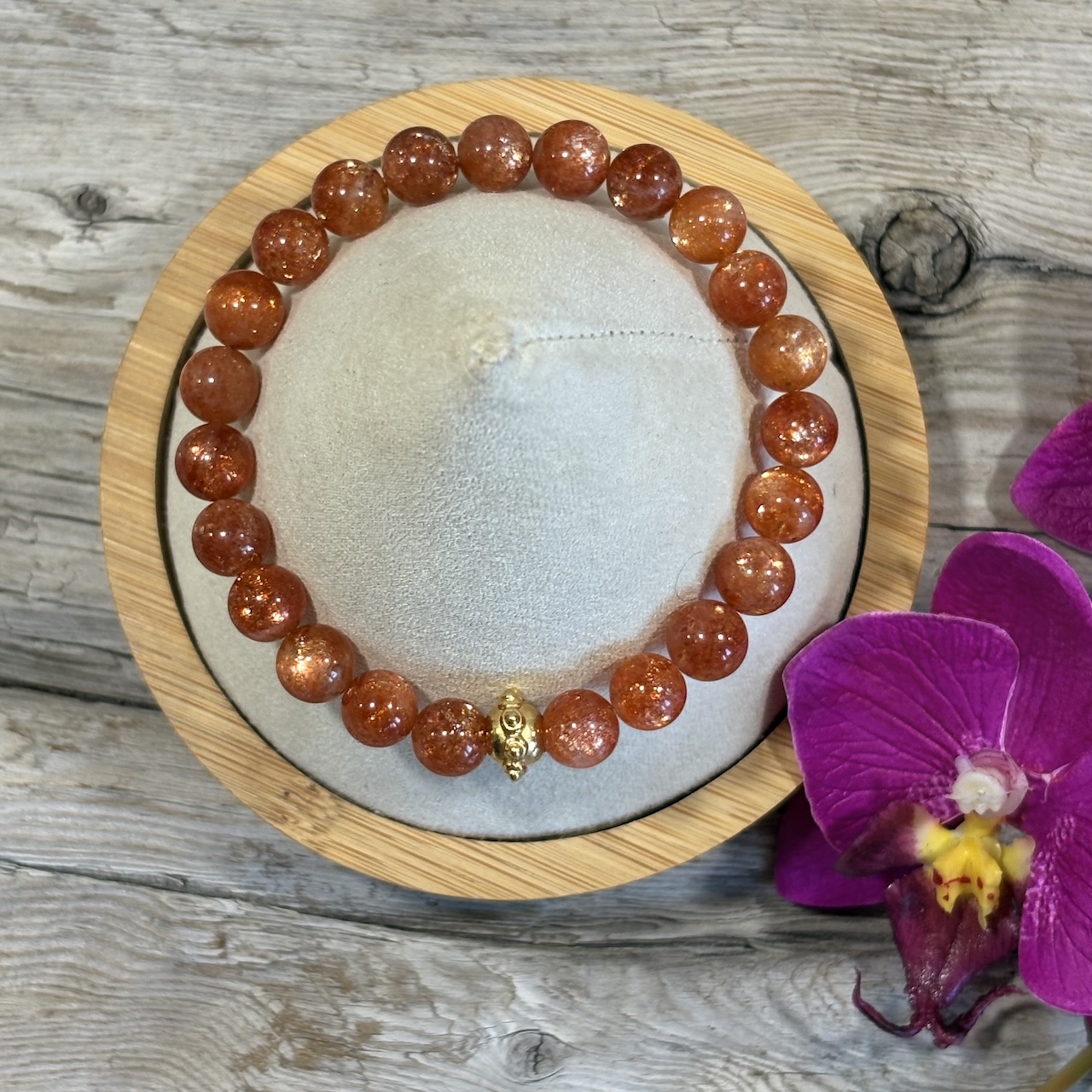 Bracelet sunstone 4a plaque or