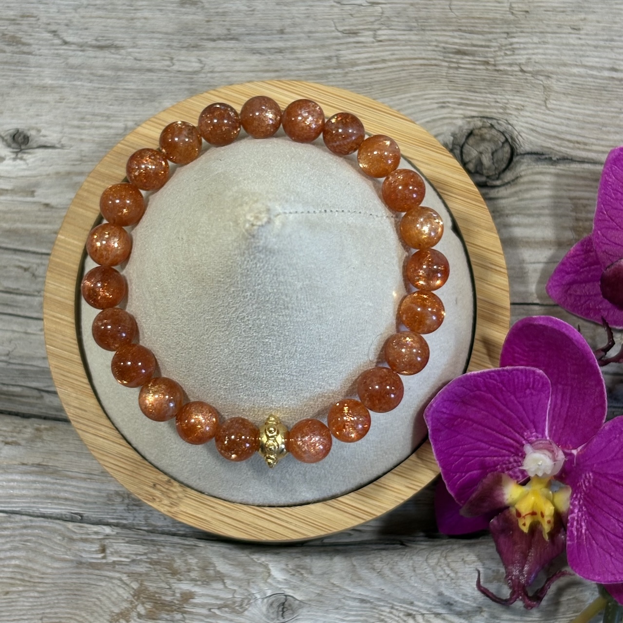 Bracelet sunstone 4a plaque or