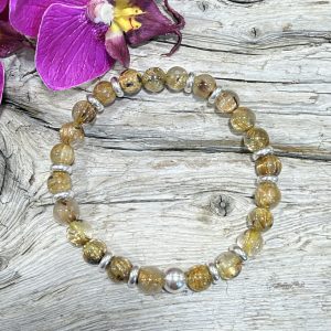 Bracelet quartz rutile hematite 7,8 mm et argentbracelet quartz rutile hematite 7,8 mm et argent